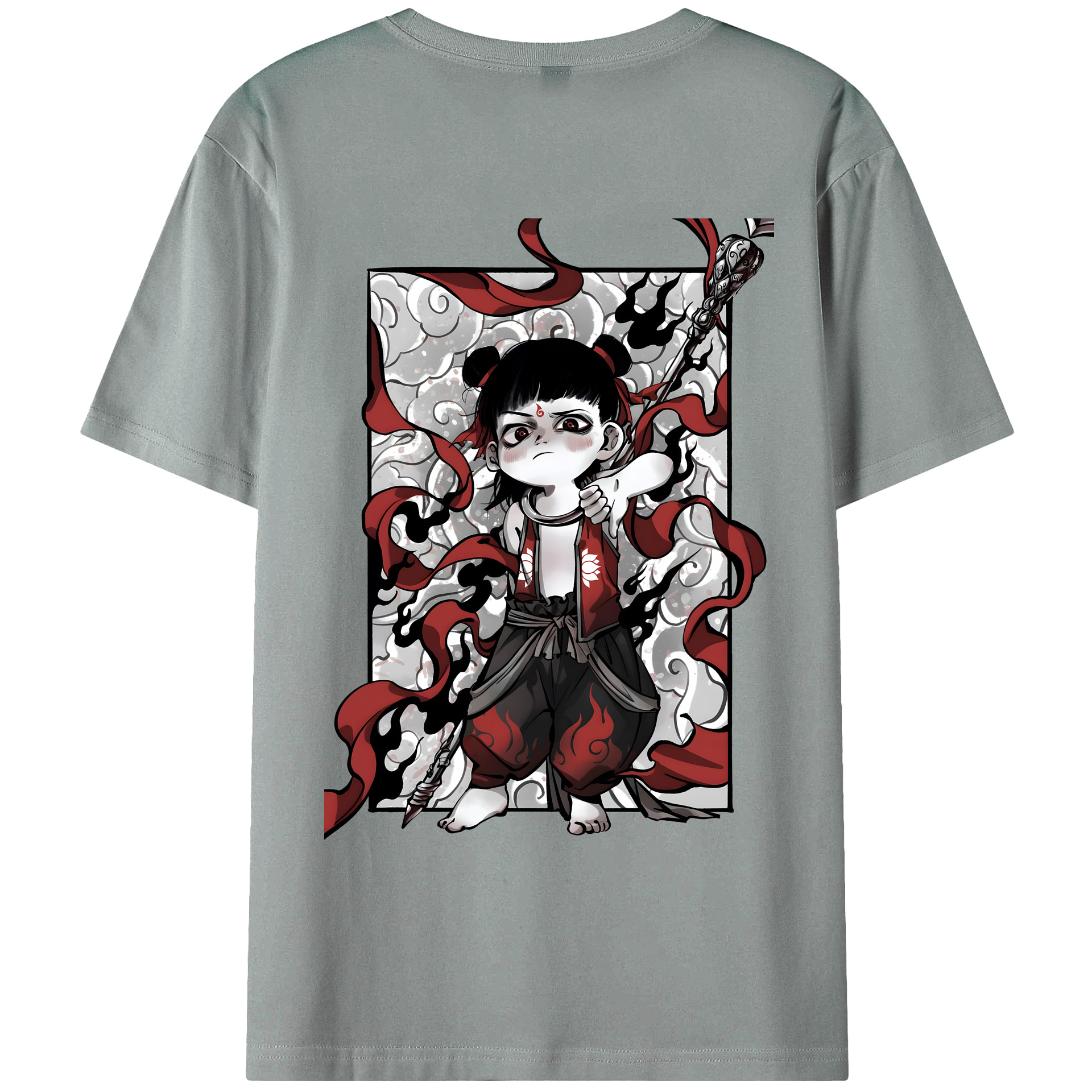 （画像用） Ne Zha 2 ナタ 魔童の大暴れ 綿100％ メンズ半袖Tシャツ（バックプリント） 通気性